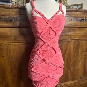 Bebe Pink coral Ruched Bodycon Mini Dress Small 4